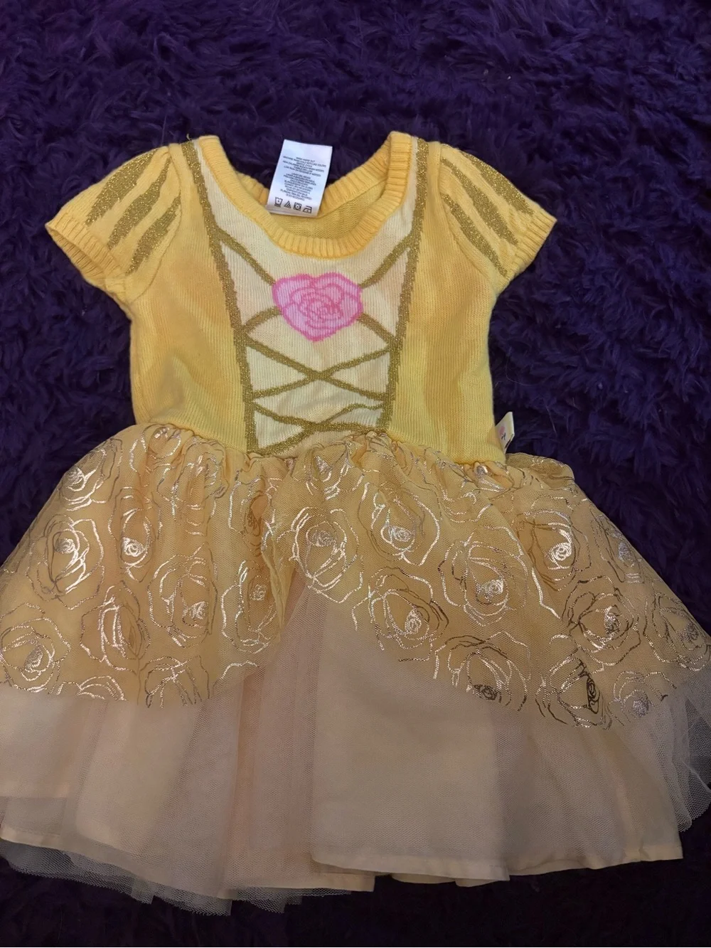 Disney Yellow Tulle Princess Dress with Rose Accent